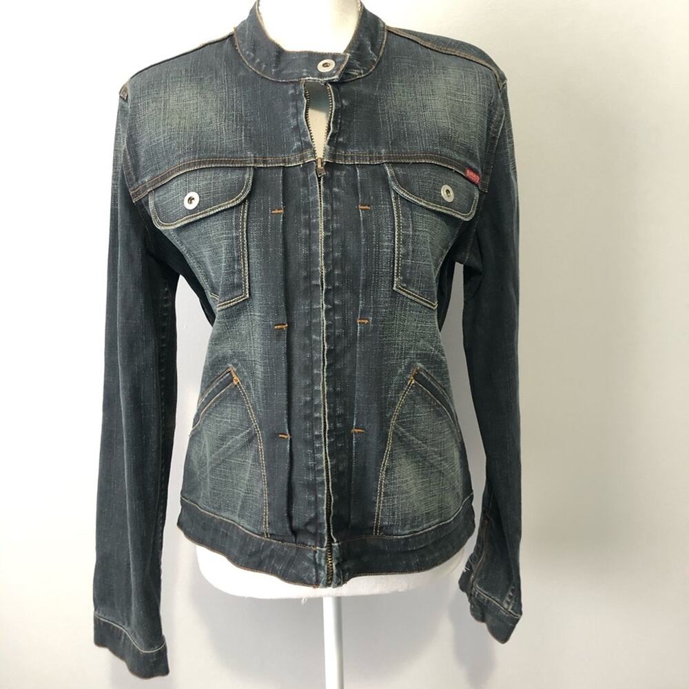 Buffalo David Bitton blue denim faded jean jacket size large trucker
